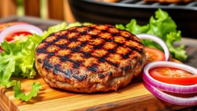 Hamburger with caramelised pineapple