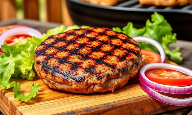 Hamburger with caramelised pineapple