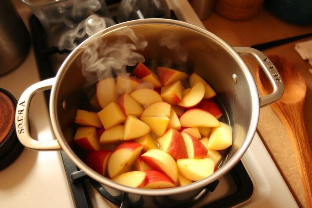 simmering apples for applesauce