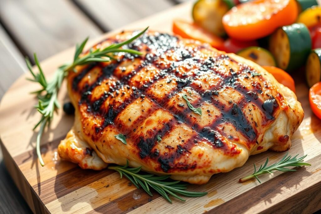 Grilled brined chicken breasts